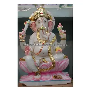 Patung Ganesh Marmer Putih India Buatan Tangan Bajanan Sun Of Bhole Nath Pikiran Meniup dan Finishing Yang Jelas