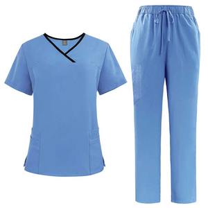 Cómodo transpirable Spandex mujeres de dos piezas de enfermería Scrubs Set logotipo personalizado Hospital Jogger uniformes al por mayor de lona - Product Image 5
