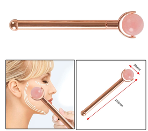 Un ensemble de masseur vibrant à rouleaux faciaux avec poignée en métal et la mini sphère de jade vert améthyste et quartz rose rose - Product Image 5