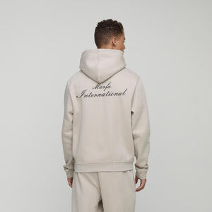 Sudadera con Capucha para Hombre, Estilo Casual, Cálida, de Forro Polar Beige Sólido, con Bolsillos, Ajuste Holgado, de Poliéster y Algodón, para Invierno - Product Image 2