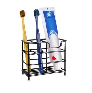 Soporte para dientes montado en la pared en acero con acabado plateado Soporte para cepillos de dientes Soporte para pasta de dientes para accesorios de baño - Product Image 2