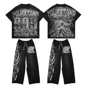 Trajes de chándal de gran tamaño unisex lavado con ácido a medida nuevos trajes de sudor para correr para hombres al por mayor trajes de chándal lavado con ácido precios al por mayor - Product Image 5