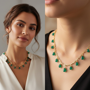 Collar Chapado en Oro de Plata de Ley 925 con Forma de Gota de Ónix Verde Ajustable Fabricación de Joyas Hechas a Mano Compromiso Fiesta de Boda - Product Image 6