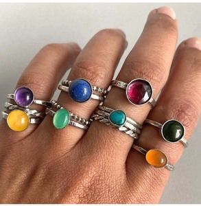 Regalo para ella, cabujón liso, lapislázuli, anillo de piedras preciosas de 6x9mm de tamaño, conjunto de doble bisel de plata de ley 925 para cumpleaños - Product Image 1