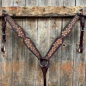 Cabecera de caballo occidental, brida de cuero de vaca hecha a mano duradera con diseño de flores, tachuela de equitación tradicional, Exportación de India - Product Image 4