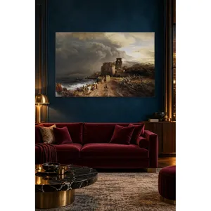 Impression sur toile de Fida Achenbach, village côtier sous des nuages orageux - Product Image 1