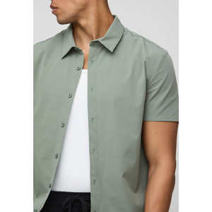 New Summer Casual Slim Fit <b>Men's</b> Solid Color <b>Short</b> <b>Sleeve</b> <b>Shirt</b> Single Breasted Anti-Pilling Dobby Fabric ODM - Product Image 6