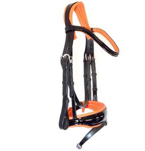 Bride de cheval anatomique en cuir ORANGE Freeway MonoCrown Shaped Cut Away Poll Cut Back for Riding - Product Image 1