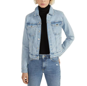 เสื้อครอปแขนยาวผ้าเดนิมแบบลำลองแขนยาวผ้าฟอกฝอยสีฟ้าแบบธรรมดาออกแบบได้ตามต้องการ - Product Image 1