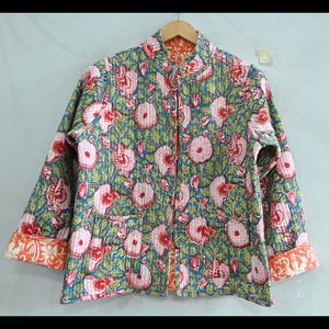 Chaqueta corta de algodón Vintage india para mujer, prendas de vestir de invierno con estampado Floral a mano, botón, acolchado ligero, cómodo - Product Image 3