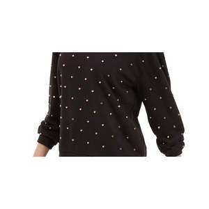 INC International Concepts Sweat-shirt à capuche clouté pour femme, en tricot de soie, avec col brodé, noir, taille XS - Product Image 3