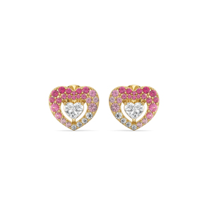 Heart Cut Diamond <b>Stud</b> Earrings 18K Gold Plated Pink Gemstone Romantic Women's Jewelry Engagement Style - Product Image 1