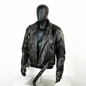 High Quality Custom Vintage Friction Luxury <b>Real</b> Cropped Leather Jacket <b>Black</b> 100% Genuine Cowhide Leather Jacket <b>Men</b> - Product Image 1