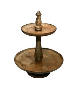 Support de service élégant en bois à 2 niveaux avec poignée en T, présentoir élégant et robuste pour fruits, pâtisseries, collations, idéal pour la décoration de table - Product Image 2