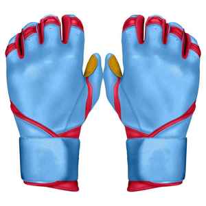 Venta al por mayor guantes de bateo de béisbol de color azul de mano con personalización de cuero genuino mejor calidad precios razonables - Product Image 2