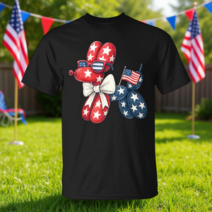 เสื้อยืดคนรักสุนัขวันที่ 4 กรกฎาคม ลายสุนัขบอลลูนรักชาติ เสื้อยืดโปรโมชั่น - Product Image 3