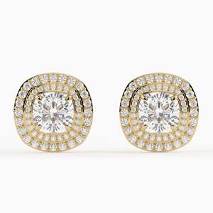 Boucles d'oreilles élégantes en or rose 14 carats avec diamant de laboratoire taille coussin et taille ronde, design tendance pour les soirées - Product Image 6