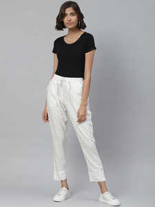 Comfortable Womens White Rayon Checkered Print <b>Trouser</b> Pant Regular Fit Soft Fabric Casual Bottom Wear For Daily Office Travel - Product Image 3