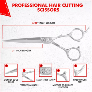 กรรไกรตัดผมแบบโค้งนูน6.25ชุดคมสำหรับมืออาชีพสีเงิน - Product Image 3