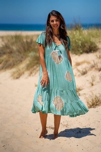 Nuevas llegadas elegante indio hecho a mano Tie Dye Ruffle manga hasta el suelo mujeres de talla grande fiesta estilo bohemio lavable 100% algodón - Product Image 3