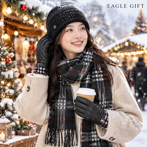 Coffrets cadeaux personnalisés pour la fête des mères, bonnets en papier, écharpes, gants tactiles, design à carreaux, pour hommes et femmes - Product Image 6