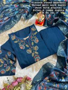 Venta caliente viscosa con hilo Moti bordado Kurti pantalón y Dupatta al por mayor mejor tarifa barata proveedor y exportador para la venta - Product Image 2