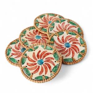 แผ่นรองแก้วมุกคุณภาพส่งออก พร้อมขอบหวายสานมือ สำหรับขายส่ง ตกแต่งบ้านและจัดโต๊ะ - Product Image 3