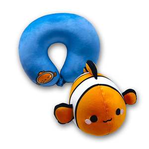 Adoramals Clownfish Oreiller de voyage 2-en-1 portable et gonflable en coton et polyester à mémoire de forme Swapseazzz Logo pour Voitures et Bureau - Product Image 3