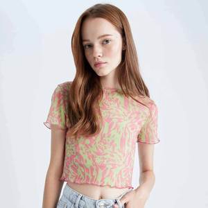 Top Corto Ajustado para Mujer 2025, Manga Corta, Transpirable, Spandex/Poliéster, Casual, Primavera/Verano, Cuello Redondo, Tejido de Punto - Product Image 5