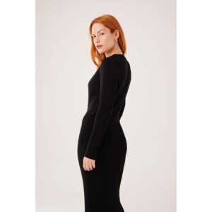 Robe moulante côtelée noire en gros, élément de mode simple, longue en tricot - Product Image 3