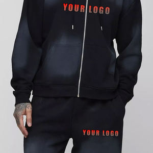 Survêtement pour homme de haute qualité 2025, 400 GSM, délavé au soleil, 100% coton, lavage délavé au soleil, fermeture éclair, logo imprimé personnalisé, survêtement évasé pour homme - Product Image 4