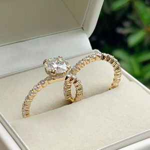 แหวนเพชรมอยส์ซอไนต์ทรงกลม2.10กะรัตพร้อมสายรัดเครื่องประดับแหวนแต่งงานหมั้นแหวนทอง14K สีเหลือง - Product Image 5