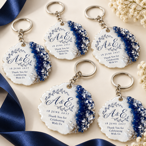 Porte-clés personnalisés en résine époxy, cadeaux de mariage, initiales, date, remerciements, or, argent, paillettes, événements, souvenirs en gros - Product Image 4