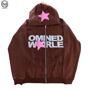 Vente en gros de sweat-shirt à glissière intégrale fabricant de sweat-shirt à glissière intégrale à transfert de chaleur surdimensionné personnalisé sweats à capuche à fermeture éclair intégrale en mousse avec logo 3d imprimé bouffant - Product Image 2