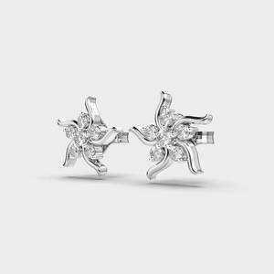 IGI Certified Lab Grown Diamond Twisted Floral Swirl Stud Earrings 9K Yellow / White / Rose Gold Designer Cluster Earrings - Product Image 2