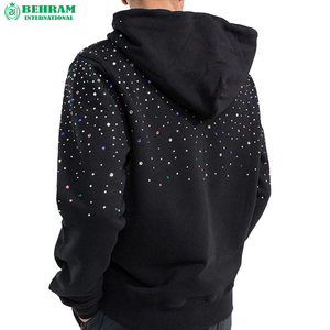 Meilleur pull à capuche oversize pour l'hiver, tendance, en coton biologique, molletonné/éponge française, logo avant en strass, pour hommes - Product Image 2
