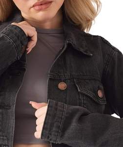 Chaqueta vaquera de algodón crudo para mujer, ropa de abrigo negra de estilo elegante que funciona con trajes casuales, creando un aspecto elegante de temporada - Product Image 5