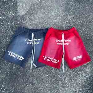 Bermudas de Algodón para Hombre con Bordado Desgastado y Rociado Arcoíris con Logotipo Personalizado, Shorts Transpirables con Corte al Borde y Diseño de Lavado Ácido - Product Image 1