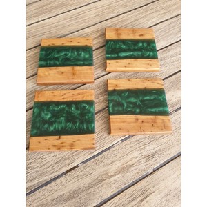 Wooden Coaster Set with Resin Finished Stripes Bar Home Creative Splicing Wooden <b>Placemat</b> Round Coaster Bamboo Customize Cup Co - Product Image 4