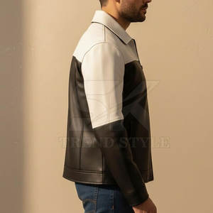 Veste élégante pour homme en cuir à deux tons, veste en cuir souple, streetwear tendance, veste en cuir pour homme à deux tons - Product Image 6