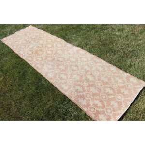 Turkish <b>Runner</b> <b>Rug</b> 2.7x9.4 ft (81x286 cm), Pink Ikat Vintage <b>Rug</b> - Product Image 2