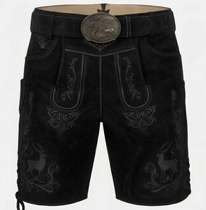 Men Bavarian Lederhosen Traditional Embroidered <b>Leather</b> <b>Shorts</b> High Waist Vintage Style With Deer Pattern Handmade Craftsmanship - Product Image 1