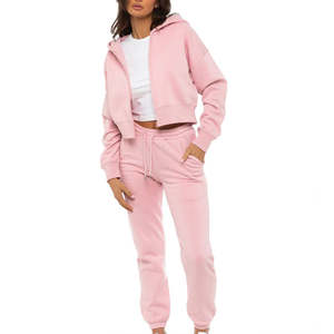 Venta al por mayor OEM chándales personalizados para las mujeres Zip Up Crop Tops y Joggers Mujeres Outfit Sport Chándales - Product Image 1