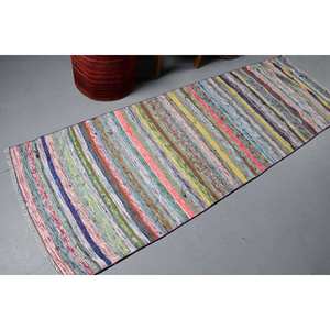 Alfombra turca Vintage moderna, rayas Beige, 2,8x8,5 pies, clásica, gran área, Material de lana, respaldo de látex, Rectangular para dormitorio - Product Image 2