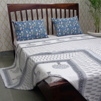 Couverture de lit Dohar traditionnelle indienne artisanale, taille Queen, 100% coton, imprimée à la main, écologique, réversible