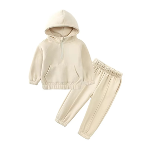 OEM bordado impreso niños Jogging trajes cremallera cuello dos piezas Zip up pulóver personalizado sudor bebé niños chándales - Product Image 3