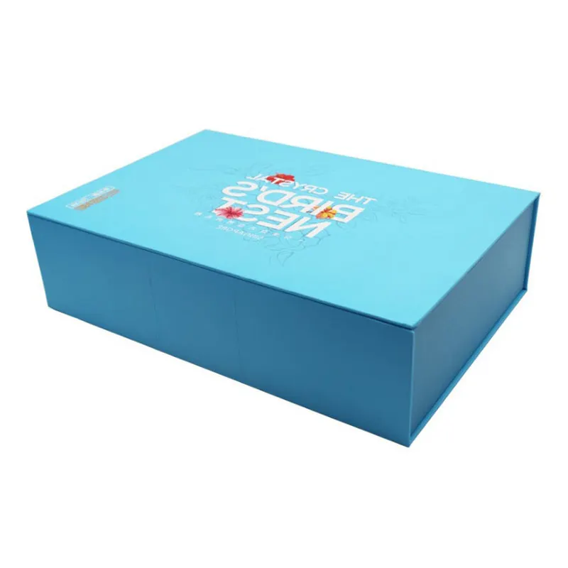 Customizable sky blue daisy sunny cardboard magnetic box mounted with coated paper and ribbon bow flip lid insert