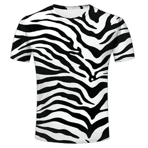 Zebra texture design 100% cotton summer t shirt with custom logo sublimated casual unisex short sleeve t shirts