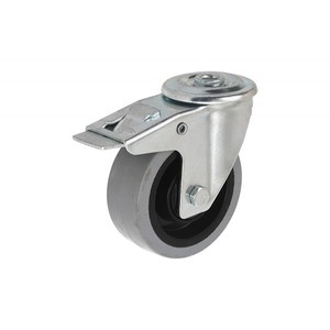 Rueda giratoria, Diámetro: 100 en el orificio con freno-Goma gris (Capacidad 150kg - Product Image 1