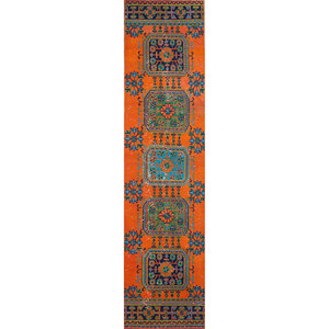 Tapis en laine noué à la main rouge et orange vintage Pae-2498, grand motif géométrique pour la maison, le salon, le couloir - Tapis Jaipur US - Product Image 1